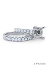 14K White Gold Diamond Princess and Round Cut Bridal Semi-Mount Ring Set (0.90 ct)